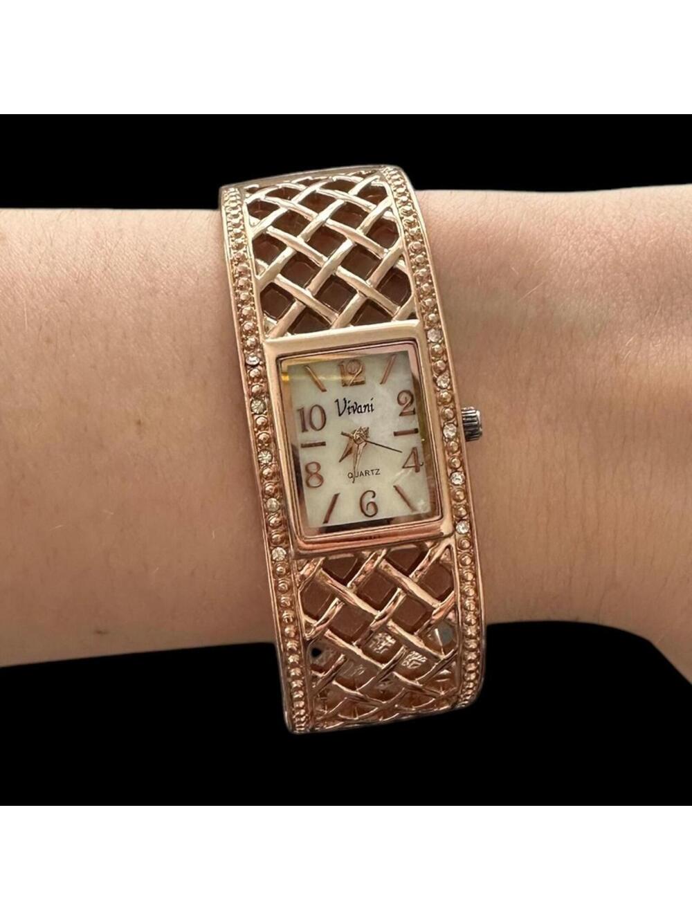 Vivani Rose Gold Tone Openwork Cuff Quartz Watch